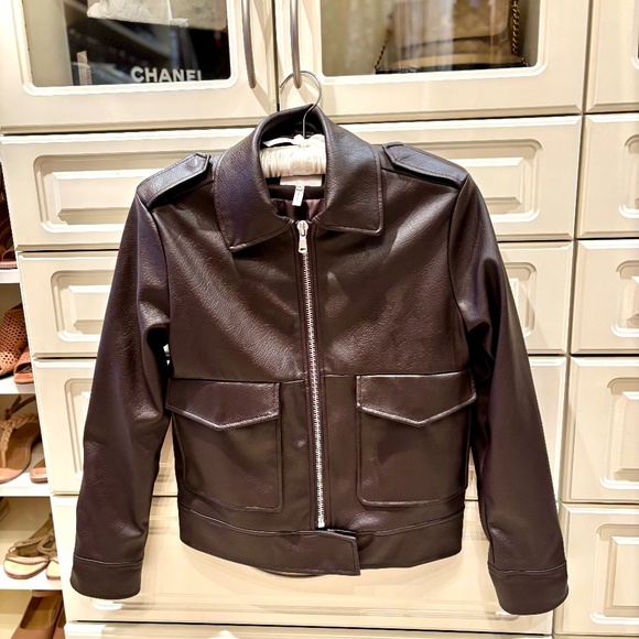 Avec Les Filles EVEREVE Faux Brown Leather Aviator Jacket XS - Picture 1 of 3